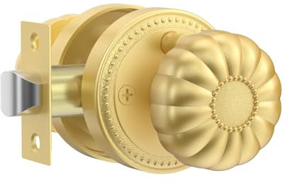 Amerdeco 1 Pack Gold Door Knobs Privacy Interior Door Knob with Lock, Door Locks, Door Latches for Internal Door, Bedroom, Bathroom AM041