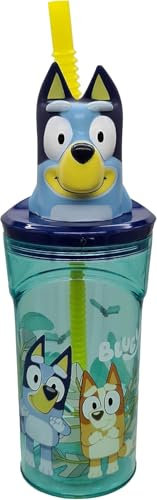 Bluey 3D Figurine Cup with Straw – 360ml BPA-Free Plastic Tumbler – Reusable Kids Drinkware for School, Camping, Picnics – Fun Character Cup for Toddlers & Children