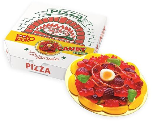 Look-O-Look Candy Pizza 300g – Fruchtgummi-Pizza mit Marshmallows, Schnüren & sauren Süßigkeiten im originellen Pizzakarton– Lustiges Geschenk & Mitbringsel für Kindergeburtstage, Partys & Naschkatzen