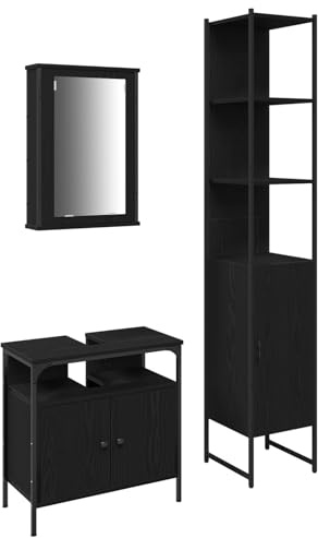vidaXL Badezimmermöbel-Set 3 pcs Schwarz Eichen-Optik Holzwerkstoff, Moderne rechteckige Bad-Set, robuste Aufbewahrungslösungen, Wandregale, Schlichtes Design, großzügig organisiert
