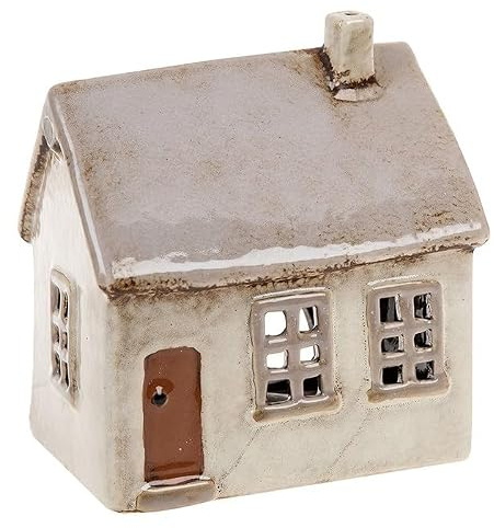 Lichthaus | Teelichthaus | Lichterhaus | Teelichthalter | Kerzenhalter | Keramik (Beige/Grau 14x12x9 cm)