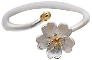 Hasdnker Anello Anelli Gioielli Donna Uomo Anello di Apertura con Fiore di Ciliegio Dolce, alla Moda E Artistico, Color Argento, Accessorio di Alta qualità per Ragazze