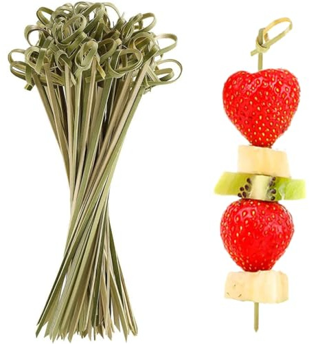 200Pcs Bamboo Cocktail Picks,Natural Bamboo Knot Skewers | Ergonomic Handle,Barbecue Snacks Toothpicks,Looped Knot Food Sticks,Angled Sharp Tips,for Drinks Fruit Appetizer