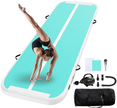 UrbanLuxe Aufblasbar Turnmatte Matten, 2M/ 3M/ 4M/ 5M/ 6M,10CM Hoch Luft-Trainingsmatte mit Luftpumpe, für Familiengebrauch, Yoga, Wasser, Tanz