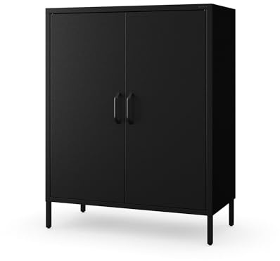 Jan Nowak Sideboard Metall Highboard Kommode mit Doppeltür 80x101,5x40 cm | Metallkommode mit Magnetverschluss, verstellbaren Einlegeböden, Doppeltür, Industriedesign für Wohnzimmer und Flur