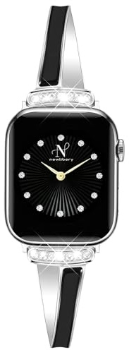 Newlibery Silver Slim Band for Women Compatible with Apple Watch 38/40/41/42/44/45/46/49mm Designer Bling Dressy Bracelet Adjustable Metal Strap for iWatch Series 11/10/9/8/7/6/5/4/3/2/1/SE/Ultra