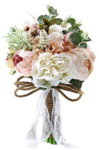 Sirxlevcy Artificial Peony Rose Flower Bouquet for Bride Bridesmaid Handmade Wedding Bouquet Silk Bridal Bouquet Holding Flower
