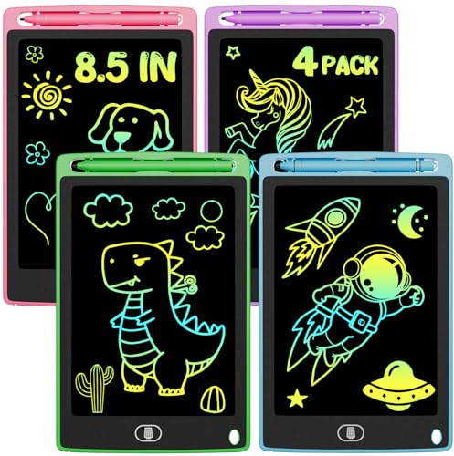 8.5 Pouces 4 Pack Tablette d'écriture LCD Colorée pour Enfants | avec Fonction de Verrouillage & D'effacement, Jouet Educatif de Filles et Garçons, Bleu+Rose+Violet+Vert