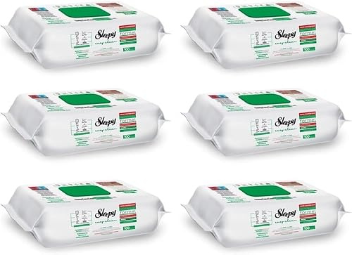 6 x Sleepy Easy Clean Set – à 100 Tücher (Grün, Weißseife-Formel) – streifenfreier Glanz auf allen Oberflächen + HeartGlobal® Versandschutz