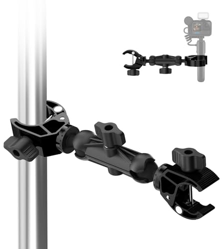 Aluminum Double Clamp Mount with 360° Magic Arm - Umbrella Clamps for Chair Stroller Camera Clamp for Light Stand, Monitor, Photography