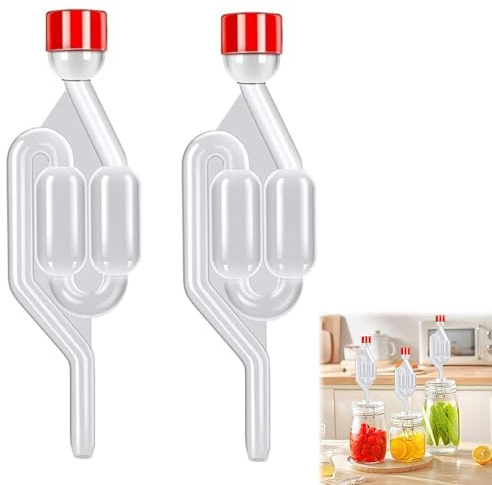 Rakiuty Gärröhrchen Gärset, 2 Stück Gärspund Gärröhrchen Gäraufsatz Set Transparent Gärung Airlock Wein-Rückschlagventil für Wein Bier Herstellung Sauerkraut Gären Kimchi