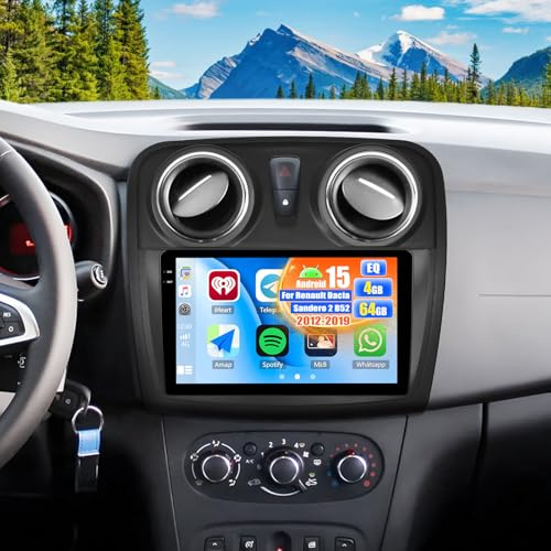 OiLiehu 4G+64G Android 15 Radio para Renault Dacia Sandero 2 B52 2012-2019 Carplay Android Auto Pantalla Radio Coche 9 Pulgadas con Bluetooth GPS FM RDS WiFi SWC EQ Cámara de Visión Trasera
