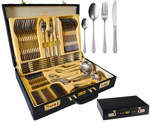 Couverts en Coffret 72 Pièces 12 Personnes Inox Fourchette Cuillère Couteau ZL6505