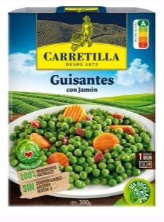 Carretilla Guisantes con Jamón, Piselli al Prosciutto Pronti da Gustare, Busta Sottovuoto da 300 g, Confezione da 2