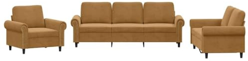 Qifoedo Samt 3-teilige Couchgarnitur Braun 92x77x80 cm Sessel 2er 3er Sofa mit Kissen Modernes Design Robustes Gestell für Wohnzimmer Schlafzimmer Flur