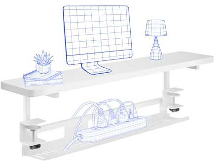 FlexiSpot Monitorerhöhung mit Kabelmanagement, Schreibtisch Aufsatz, klemmbare Schreibtischablage, Schreibtischregal mit Klemme, Aufbewahrungsregal für höhenverstellbare Schreibtische, Weiß