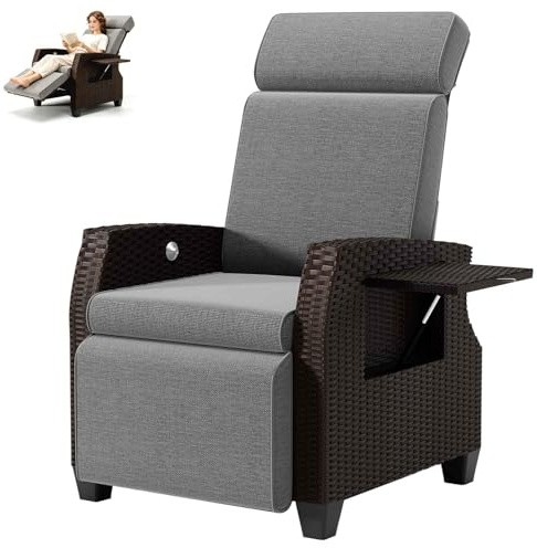 BYYBOU Loungesessel Balkon Set aus Polyrattan, Verstellbarer Relaxsessel mit Liegefunktion und Fußteil, Hochlehner Gartenstuhl mit Polster, Komfortstuhl Rocker für Innen und Außen