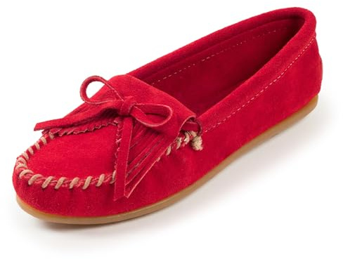 Minnetonka Women's Kilty Suede Hardsole Moccasin, Red, 8.5 M US