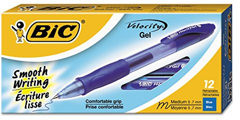 BIC Velocity Roller Ball Retractable Gel Pen, Blue Ink, Medium, Dozen
