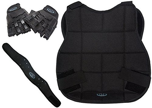 New Legion Paintball Schutzset - schwarz mit Halbfinger-Handschuh