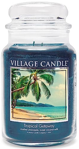Village Candle Premium Duftkerze im Glas, 1219 g, Duft: Tropischer Ausflug