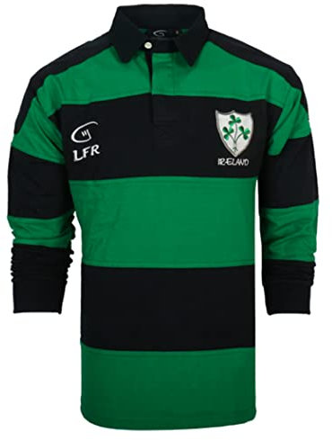Malham Irish Rugby Shirt Herren Grün Blau Kleeblatt Wappen Irish Fan Shirt, Grün / Blau, XX-Large