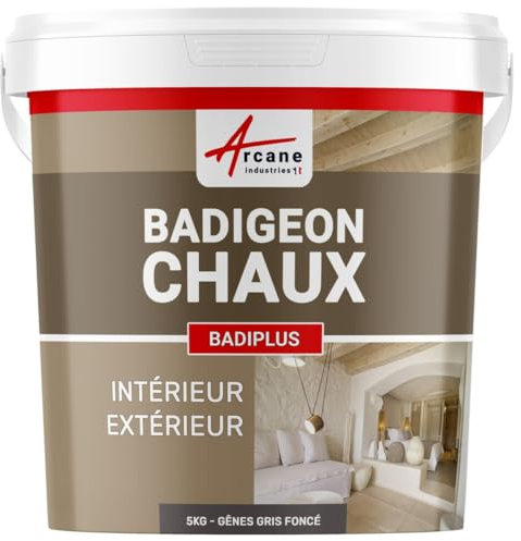 Badigeon à la chaux, décoration, intérieure et extérieur, maison : Badiplus - 5 kg (jusqu'à 25 m²) Gênes - Gris Foncé - ARCANE INDUSTRIES