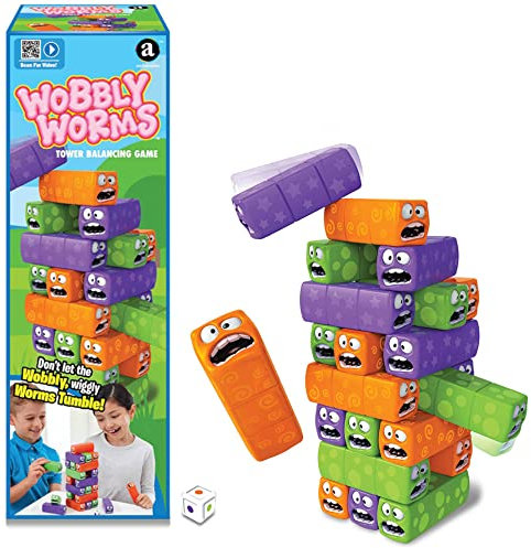 Ambassador Merchant Wobbly Worms - Tower Balancing Game – Balancierspiel für Kinder – lustige Wurmblöcke – für Geschick und Koordination - Spielzeug für Kinder ab 3 Jahren