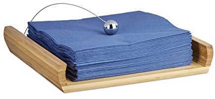 Relaxdays 2X Serviettenhalter Bambus, Serviettenständer offen, Serviettenhalterung mit Beschwerer, HxBxT: ca. 3,7 x 21,7 x 21,7 cm