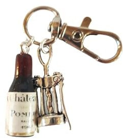 bouteille de vin rouge et tire bouchon porte clés homme femme cadeau rigolo apéro pate fimo