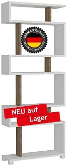 moebel17 Bücherregal, Regal, Wandregal, Standregal, Aktenregal, Aufbewahrungsregal, Regal für Wohnzimmer I Weiß - Walnuss I 60 x 160 x 20 cm I Blok 3241
