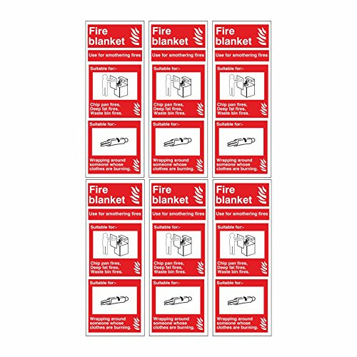 UK Safety Store, Pack of 6 Fire Blanket Fire Extinguisher Signs 80mm x 200mm - Self Adhesive