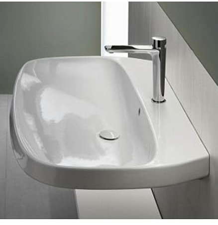 Hatria - Lavabo sospeso 100 cm monoforo predisposto Tre Fori Serie Abito Art.YX - 100 cm, Bianco