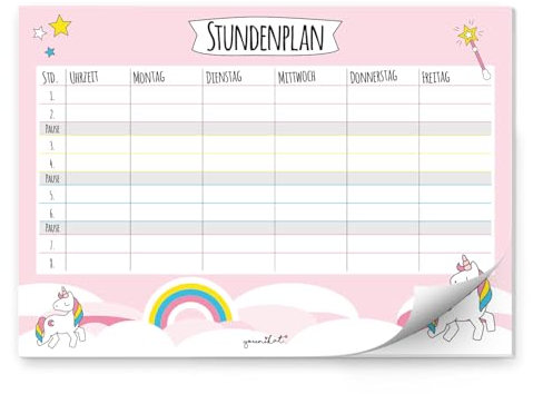 younikat Einhorn-Stundenplan in rosa I DIN A4 Papier-Block I zum Schulanfang I für Mädchen I zum Beschriften und Abreißen I dv629