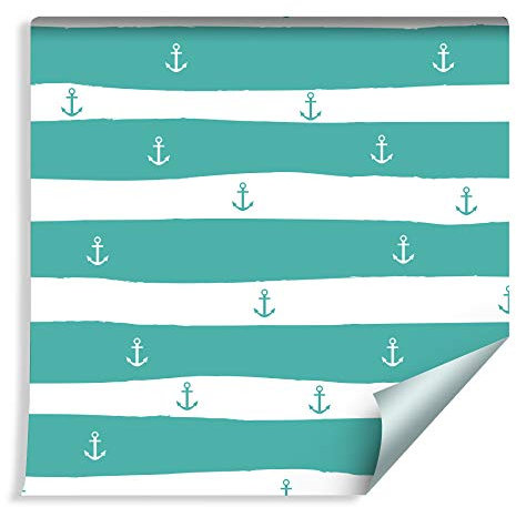 Muralo Fototapete Streifen 1000 x 53 cm Vliestapete Wand Tapete Marinestreifen Anker 3D Optik Wohnzimmer Schlafzimmer Moderne Wandbilder XXL Easyinstall Wand Dekoration