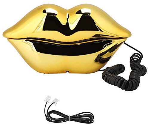 ASHATA Festnetztelefon, WX-3061 Mode Multifunktionale Nette Lippenform Telefon Schreibtisch Telefon Dekoration Schnurgebundenes Telefon, für Feiertagsfeiern, Geburtstage (Gold)
