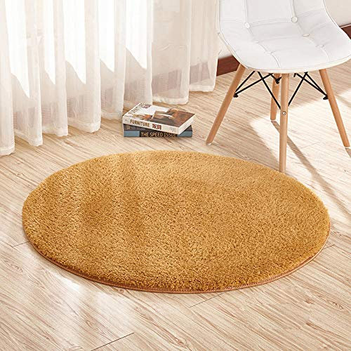 Faux Lammfell Teppich Lamm Samt runden Teppich Fitness Yoga Matte Computer Stuhl Kissen Schlafzimmer Wohnzimmer Teppich,Khaki,80cm im Durchmesser