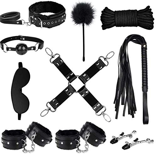 Bondage Juguetes SM Kit Sexuales Kits de Cuero para Adultos Principiantes Parejas 11 Piezas Negro