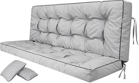 PillowPrim Asche Sitzkissen für Hollywoodschaukel, Komfortable Gartenschaukel Auflage 180 cm, Sitzbank mit Rückenlehne, Polster für Lounge