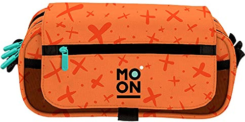 Grafoplás 37546452 Schulmäppchen mit Klappe, 3 Fächer, Orange, Moon Collection, Größe:23 x 10 x 10 cm