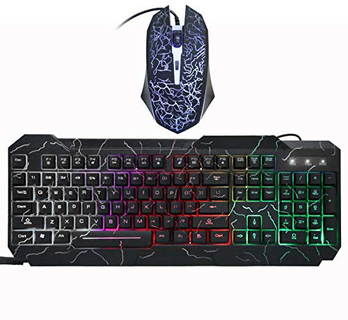 Annadue Wired Keyboard and Mouse Combo, USB 104 Keys Backlit Gaming Keyboard and RGB Rainbow Gaming Mouse Set, for Laptop PC Computer Gamer(D620)
