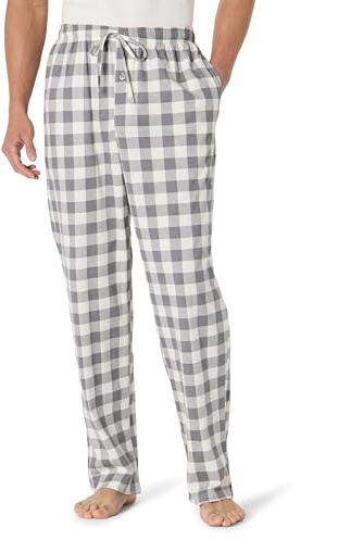Amazon Essentials Men's Cotton Knit Pyjama Trouser, Grey Buffalo Check, L