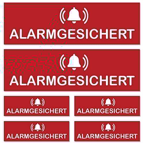 Hochwertige Laminierte Aufkleber: Alarmgesichert, 6 Stück (2 große und 4 kleine)