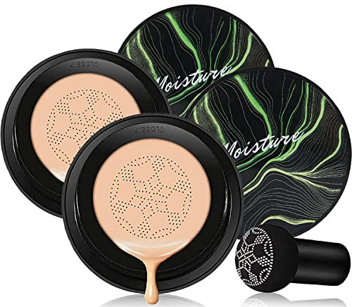 Mushroom Head Air Cushion CC Cream Foundation Cover Concealer, Nude Makeup Moisturizing Brightening Pigment Liquid Foundation (2 Pack)