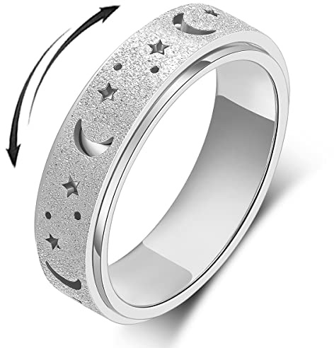 OreilleStar Angstring für Frauen Spinnerring Fidgetring Edelstahl Zappelspielzeug Erwachsene Spinnerringe Fidgetring Herren Silber Größe 10