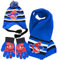 wopin 3 Pcs Spiderman Schal-Set Winterhandschuhe Mützen Schals Anzug,Spiderman Bedruckte Schals Handschuhe Mützen Winter Herbst Frühling Schal Strickmütze Kombiset Strickset für Kinder Jungen Mädchen