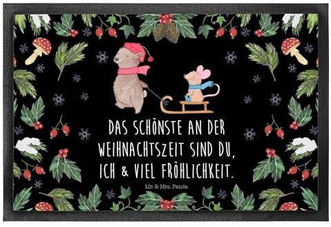 Mr. & Mrs. Panda 40 x 60 cm Fußmatte Bär und Maus Schlitten - Geschenk, Fußmatten, Advent, Wintermotiv, Fußmatte waschbar, Fußabtreter, Winter,