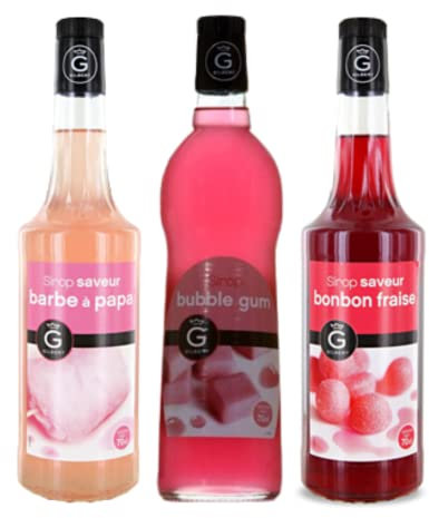 Lot sirops parfums d'enfance Rioba - Barbe à papa, Bubble gum, Fraise bonbon - 3x70cL