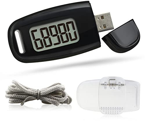 ThreeH 3D Pedometer with Clip and Lanyard Backlight Digital Walking Counter Daily Exercise Monitor Track Steps Miles Calories Rechargeable Accurate Step Counter Black