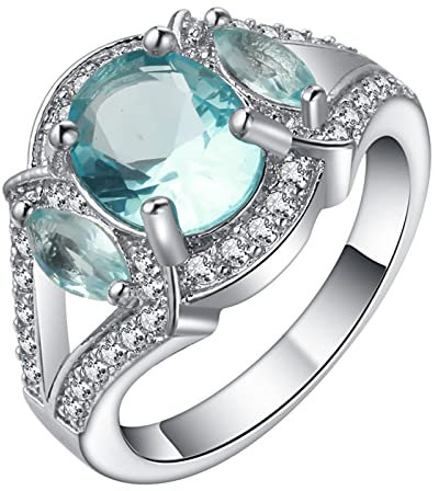 Banemi Ring Hochzeit, Rings Silver für Frauen 4-Zacken-OVA-Zirkonia Schmuck Ringe Geburtstagsgeschenke Größe 57 (18.1)